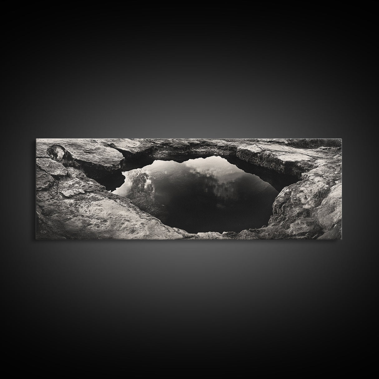 Natural Rock Pool, Moody Water Reflection, Rustic Earth Photography, Canvas Print, Zen Bathroom Wall Art, Minimalist Nature Decor