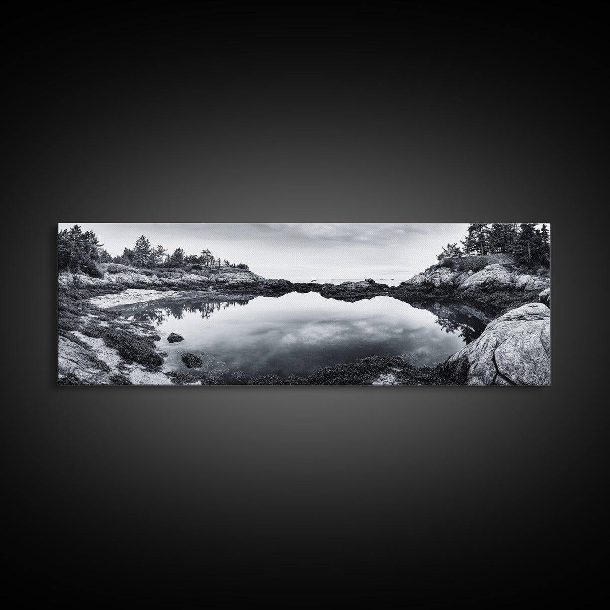 Coastal Reflections, Tide Pool, Rocky Shoreline, Framed Canvas Print, Seaside Nature Art, Minimalist Coastal Decor, Zen Bathroom Art
