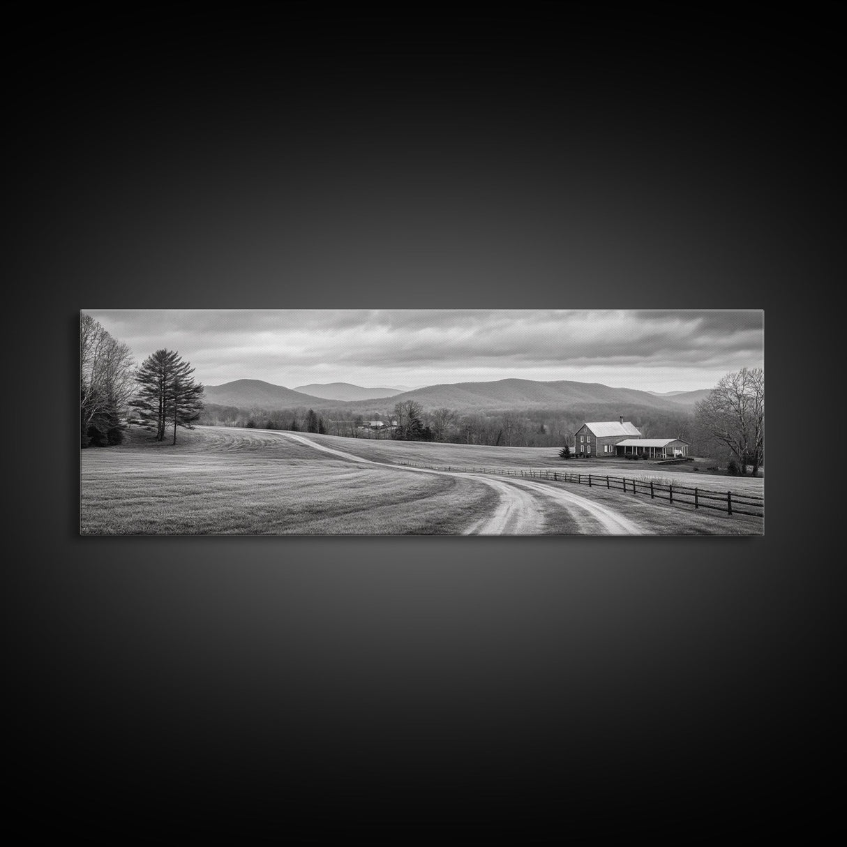 Mountain Valley, Country Road, Rural Home, Framed Canvas Print, Farmhouse Wall Art, Living Room Decor, Autumn Country Landscape