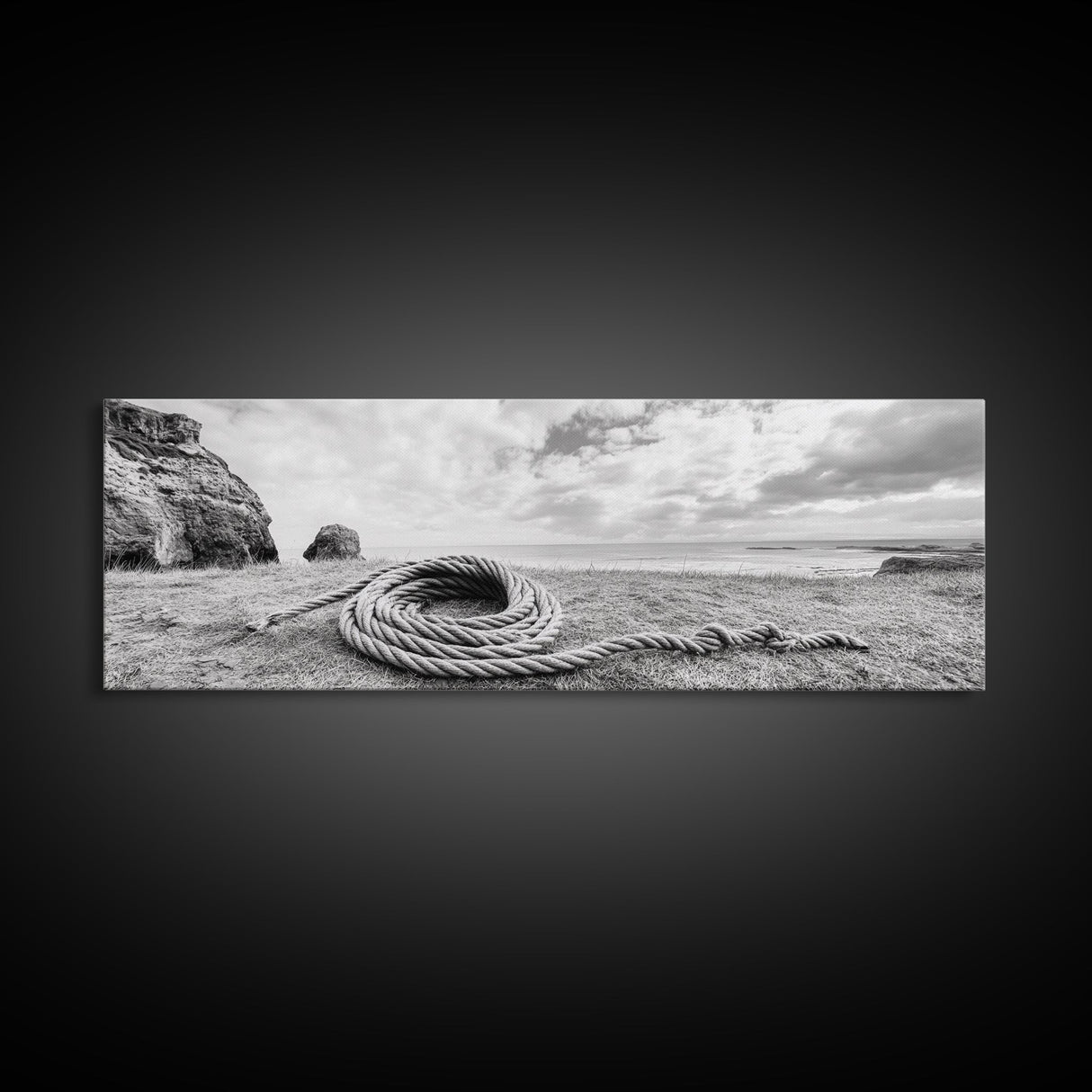Coastal Rope, Windswept Bluff, Seaside Grass, Framed Canvas Print, Beach House Art, Nautical Decor, Neutral Living Room Style