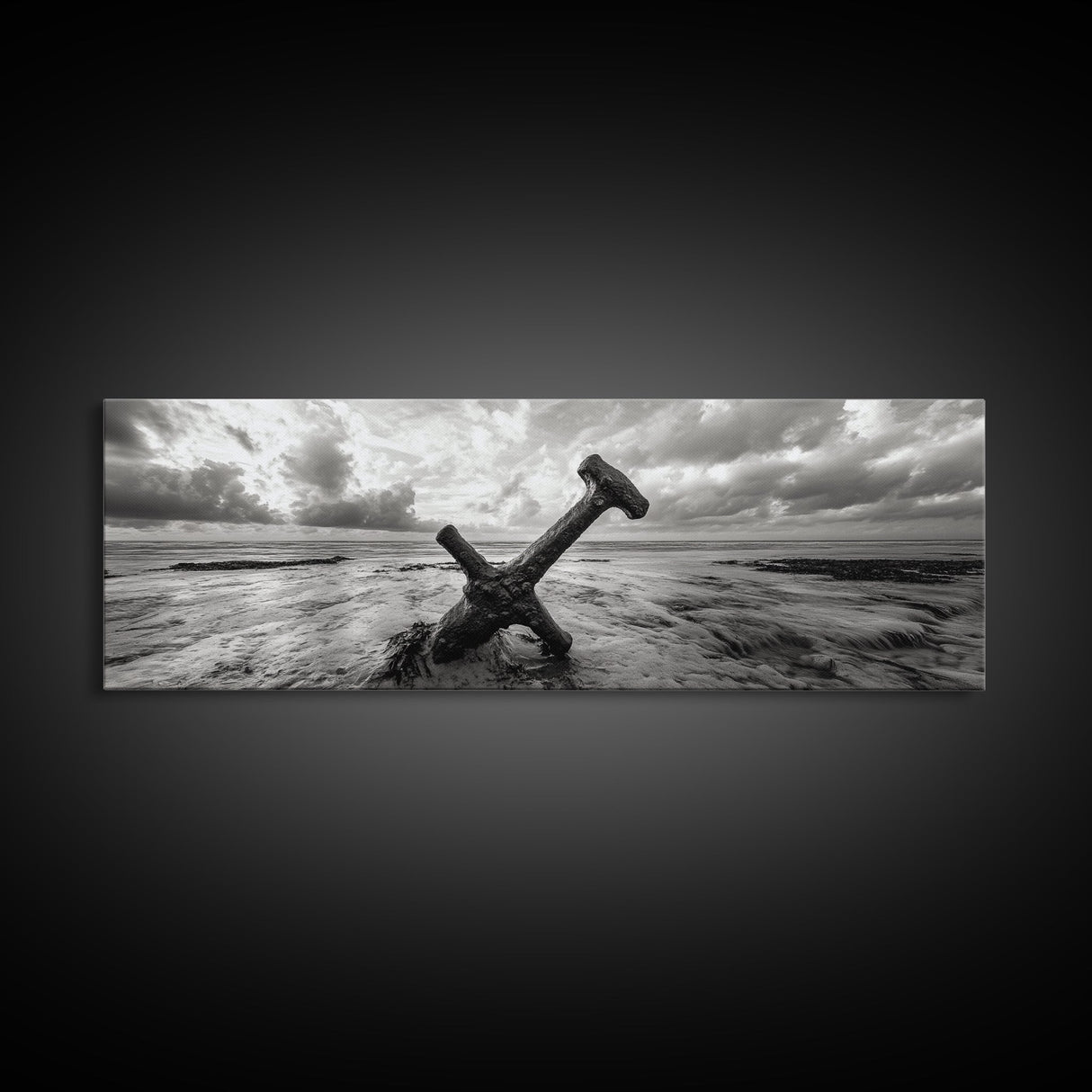 Seaside Iron Anchor, Rustic Beach Print, Nautical Ocean Art, Framed Canvas Print, Moody Wall Decor, Coastal Living Room Art