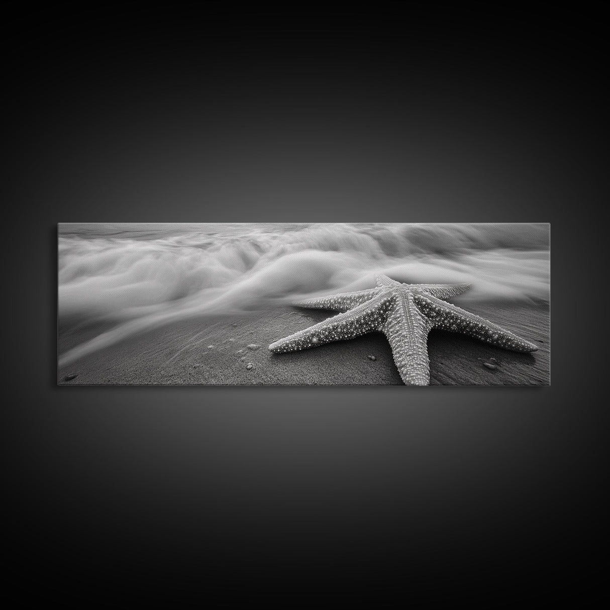 Starfish Closeup, Ocean Wave Motion, Coastal Macro Scene, Framed Canvas Print, minimalist beach decor, bathroom wall art, nautical vibe