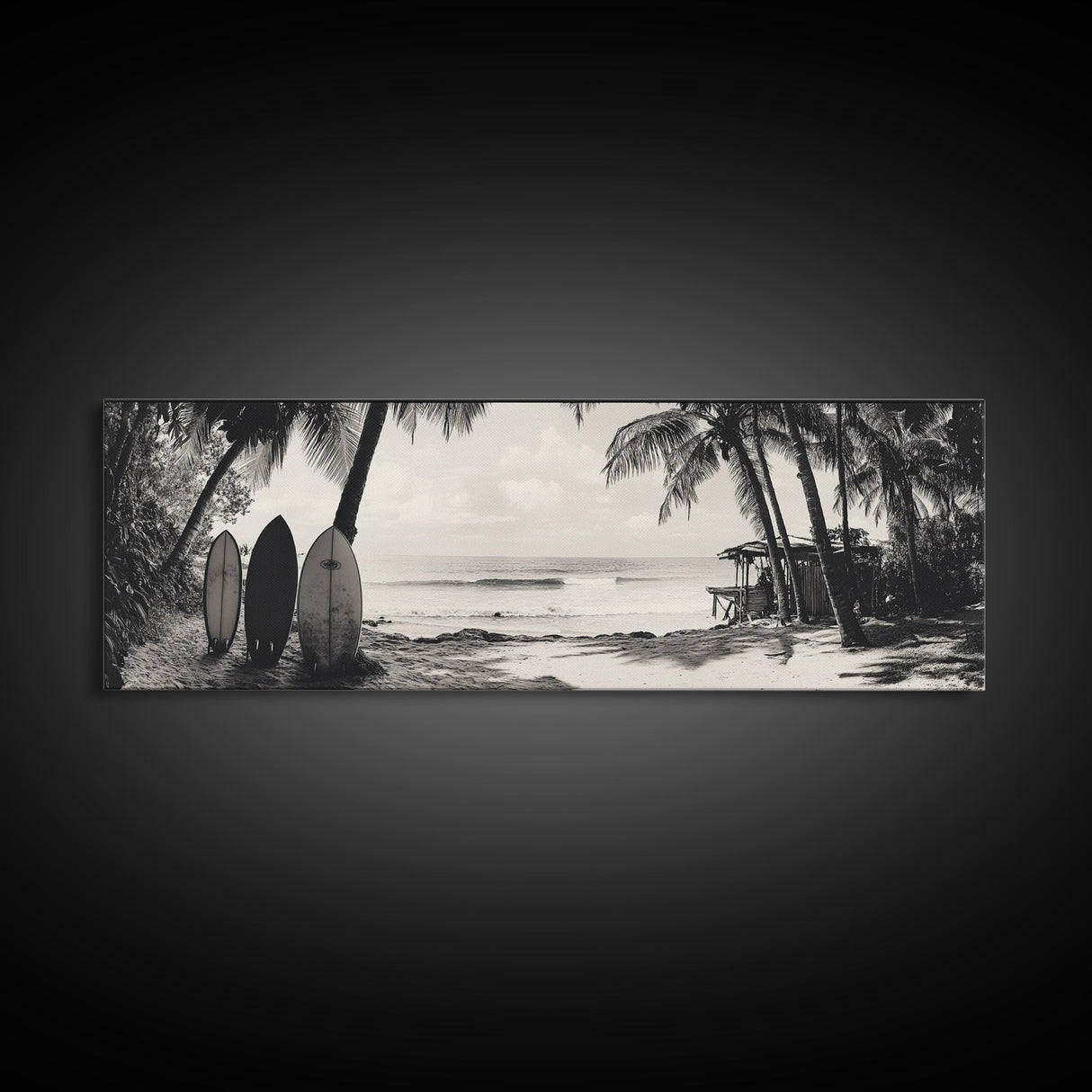 Surf Shack, Palm Trees, Tropical Boards, Canvas Print, retro beach wall art, coastal boho room decor, surfer cabin vibe, chill summer look