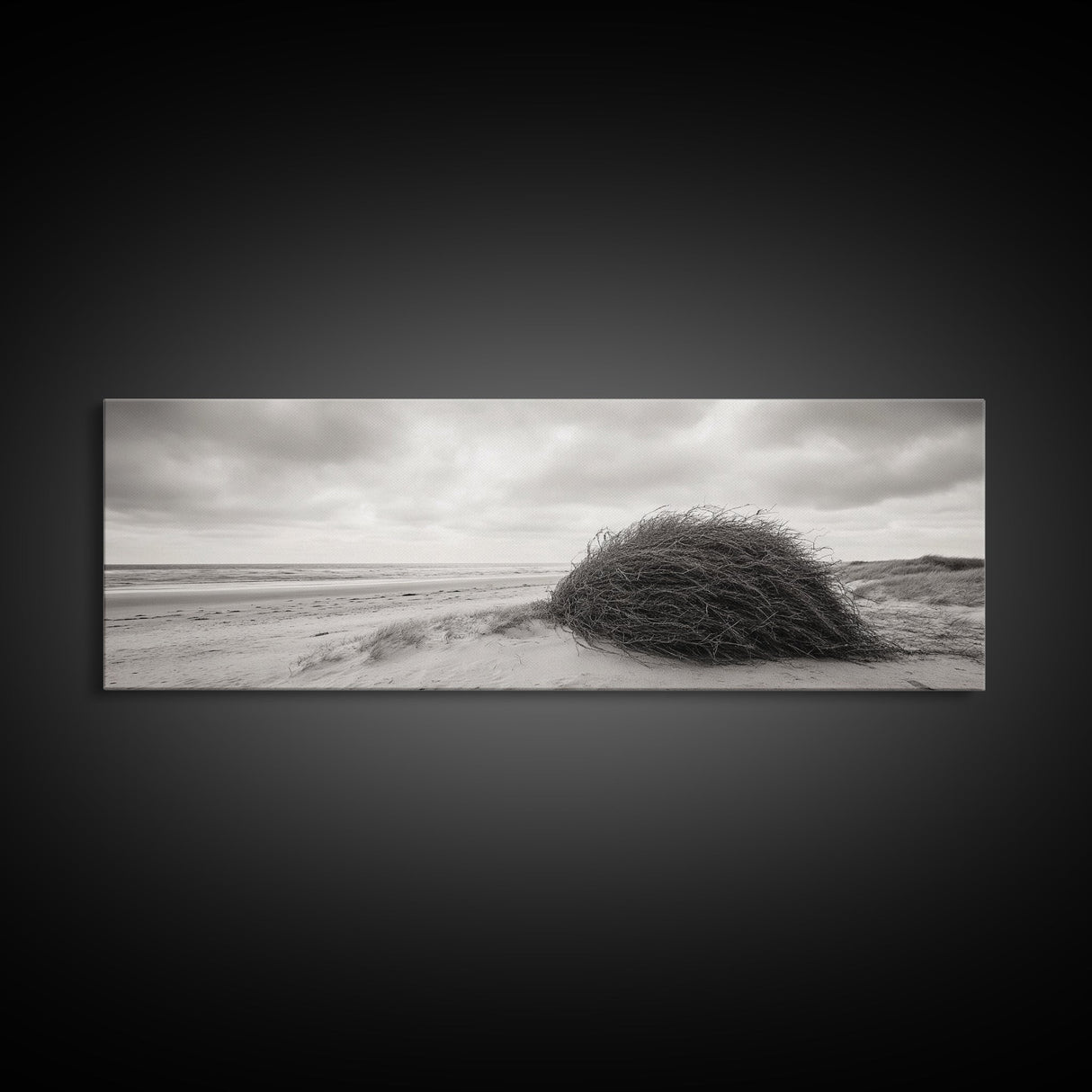Windswept Dunes, Coastal Brush, Tumbleweed Form, Beach Nature, Framed Canvas Print, Fall Wall Art, Rustic Decor, Neutral Bedroom Style