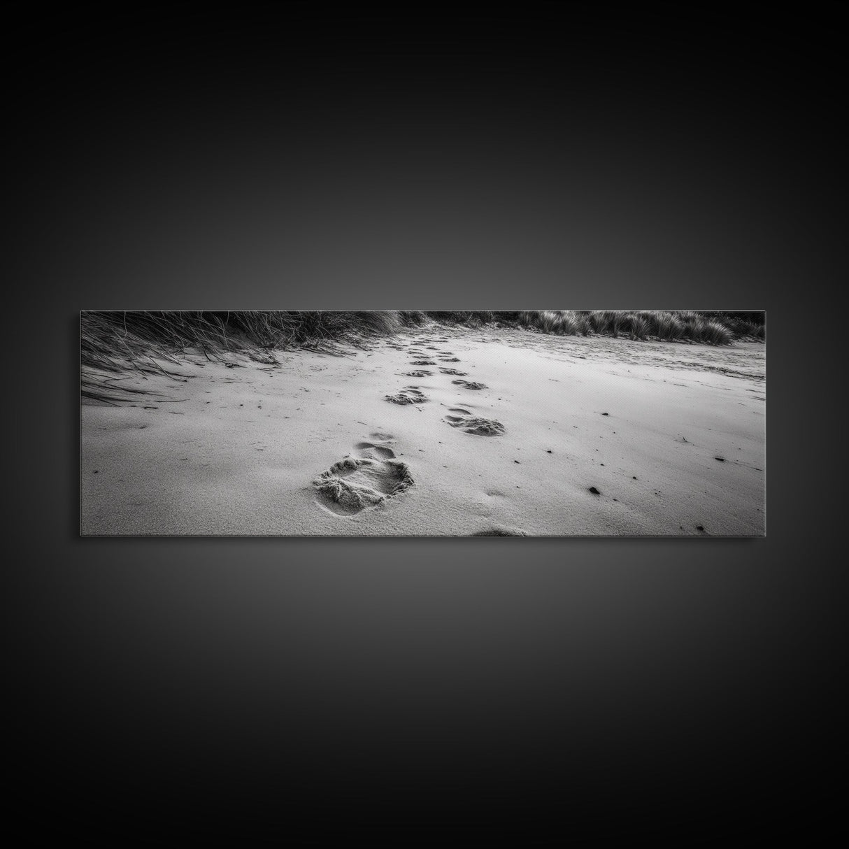 Beach Footprints, Sandy Path, Seaside Steps, Reflective Moment, Canvas Print, Minimalist Bathroom Wall Art, Tranquil Coastal Decor