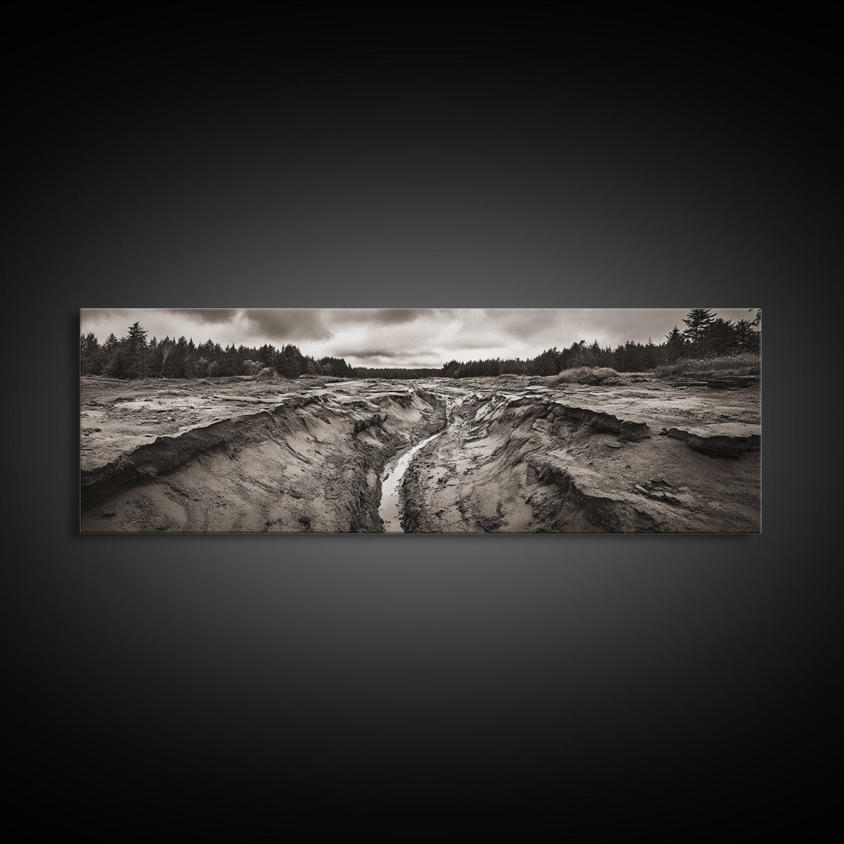 Rugged Riverbed Path, Forest Edge, Moody Terrain, Earthy Scene, Framed Canvas Print, Rustic Cabin Art, Autumn Entryway Decor