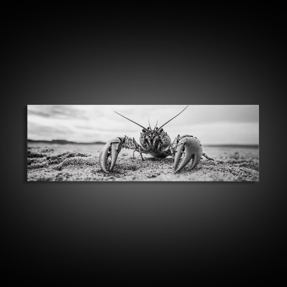 Lobster Closeup, Coastal Wildlife, Sandy Beach, Canvas Print, Bold Marine Life Art, Bathroom Wall Decor, Nautical Themed Accent