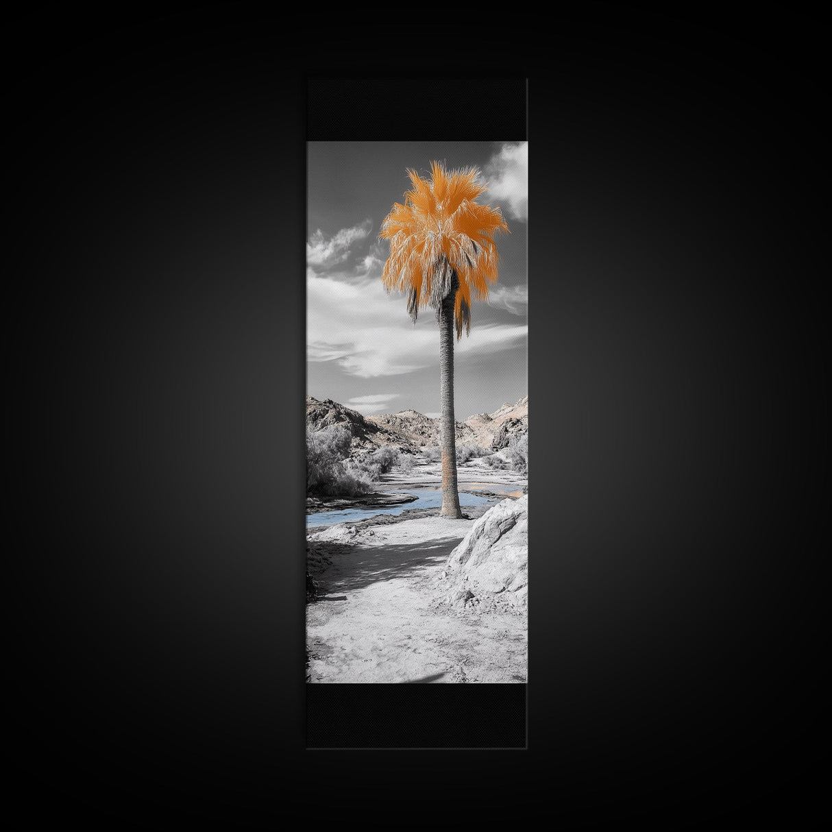 Orange Palm, Desert Oasis, Tropical Escape, Surreal Nature Scene, Framed Canvas Print, Boho Bathroom Wall Art, Desert Decor, Bedroom Decor