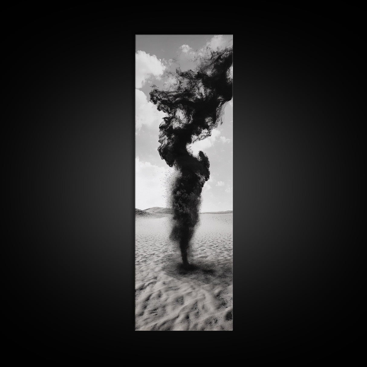 Smoke Storm, Desert Vortex, Abstract Motion, Surreal Art, Framed Canvas Print, Black and White Wall Art, Modern Office Decor, Dark Aesthetic