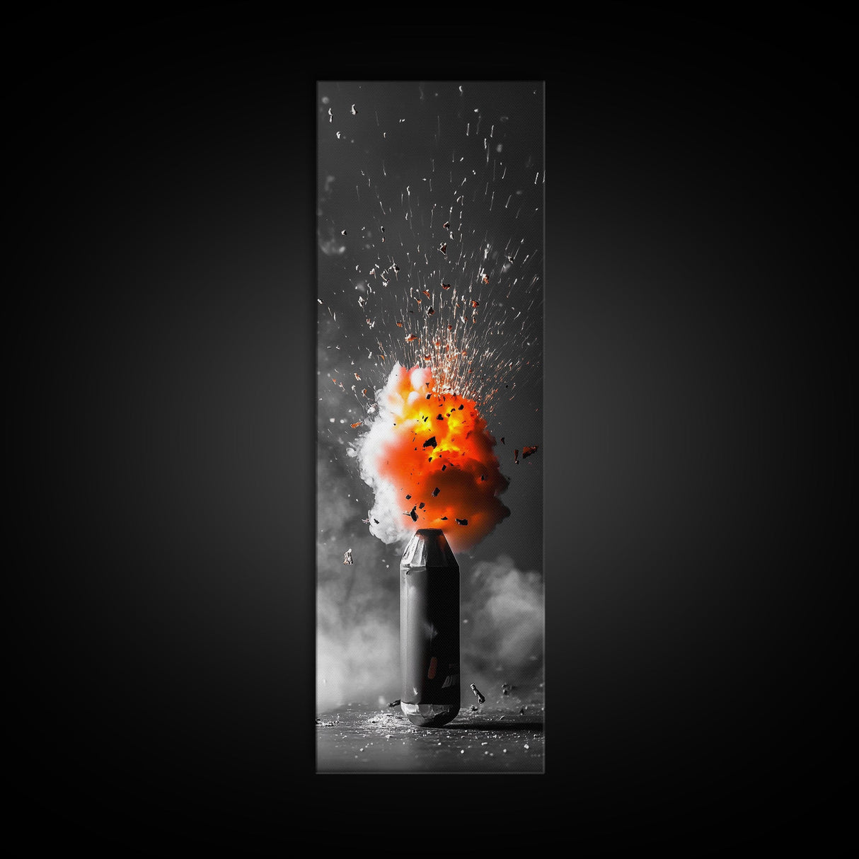 Fire Burst, Orange Explosion, Energy Impact, Fiery Blast, Framed Canvas Print, Abstract Modern Art, Gamer Room Decor, Bold Statement Piece