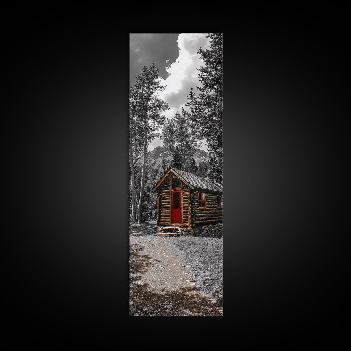 Log Cabin, Red Door, Mountain Home, Cozy Retreat, Framed Canvas Print, Rustic Wall Art, Lodge Decor, Fall Cabin Vibes, Country Living