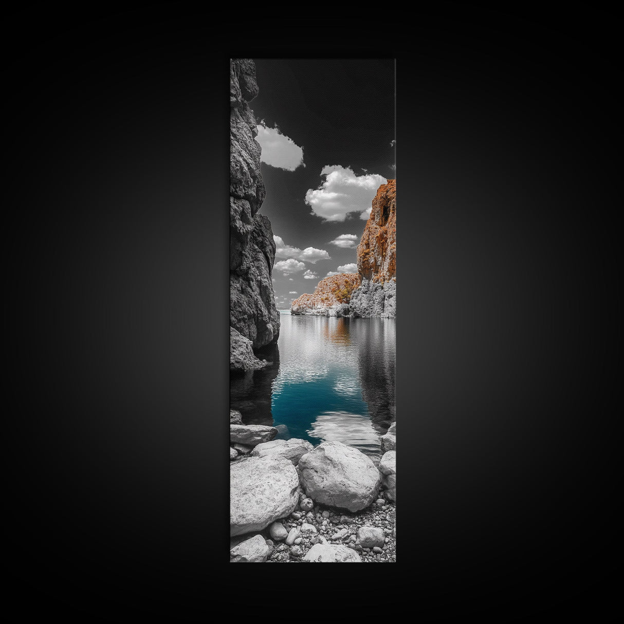 Cliffside Bay, Azure Reflection, Dramatic Seascape, Nature Landscape, Framed Canvas Print, Bathroom Art, Modern Wall Decor, Ocean View