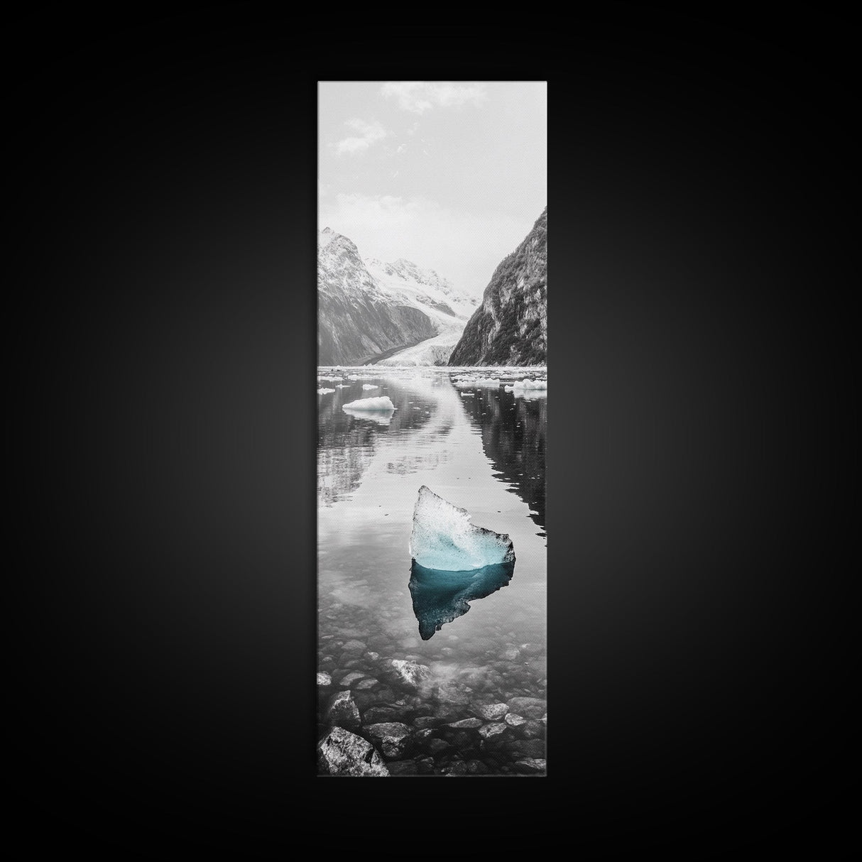 Iceberg, Glacier Reflection, Arctic Landscape, Serene Water, Framed Canvas Print, Minimalist Wall Art, Bathroom or Bedroom Photography