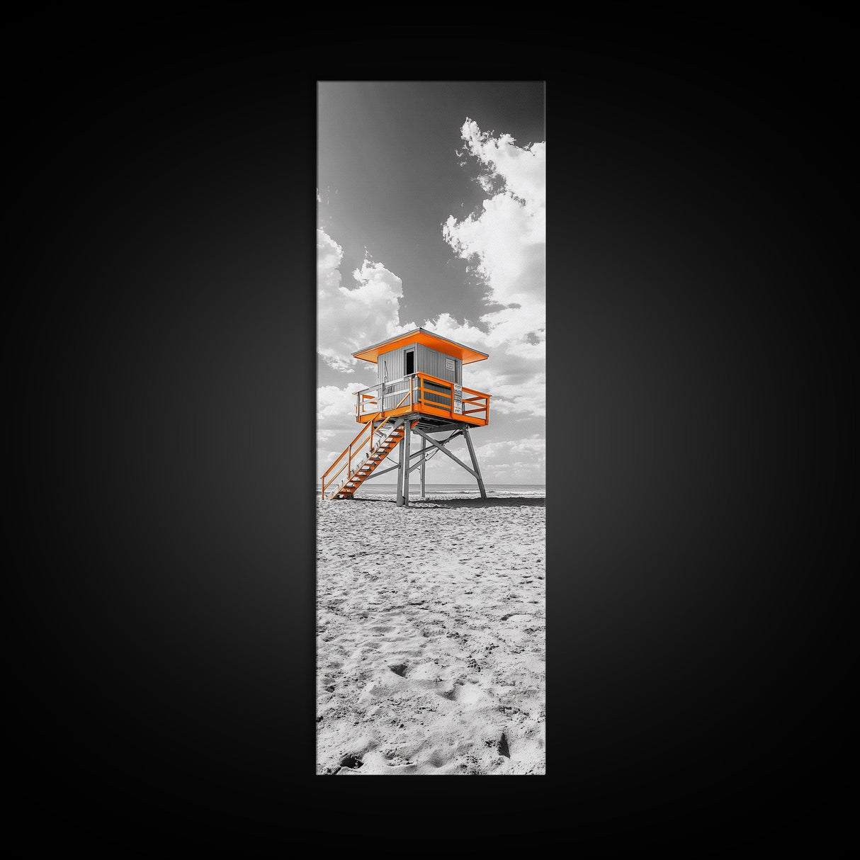 Lifeguard Tower Beach, Summer Vibes, Ocean Escape, Coastal Charm, Framed Canvas Print Bathroom Wall Art, Bold Minimalist Seaside Art
