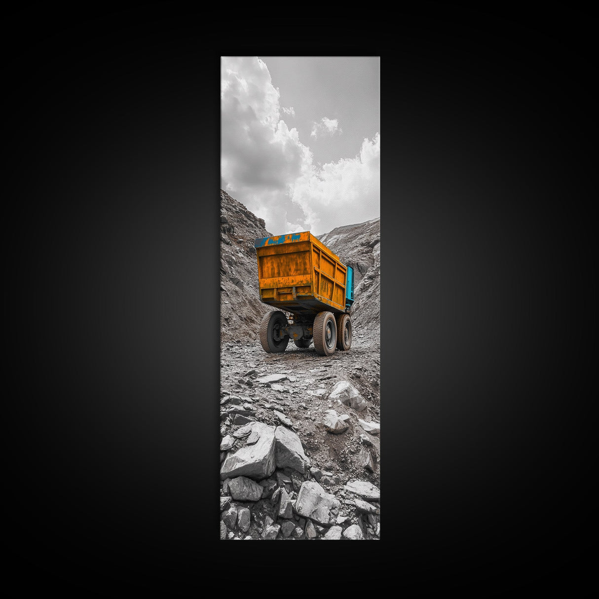 Mining Truck, Industrial Power, Bold Machinery, Construction Scene, Canvas Print, garage wall art, boys room decor, grunge wall art
