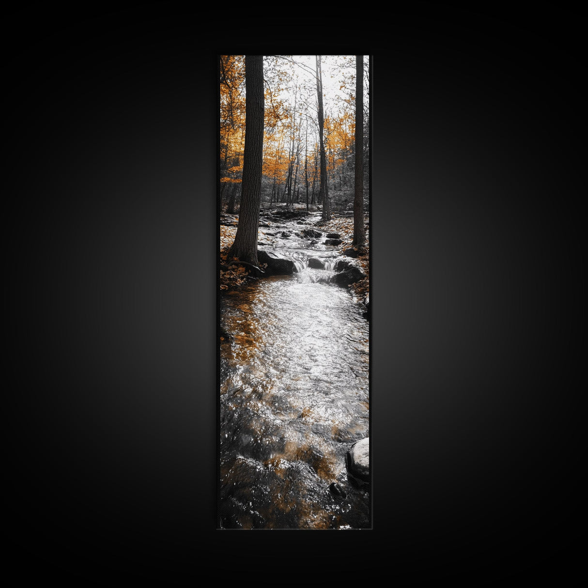 Forest Stream, Autumn Woods, Nature Serenity, Framed Canvas Print, Tranquil Fall Wall Art, Hallway Decor, Rustic Cabin Style Woodland Art
