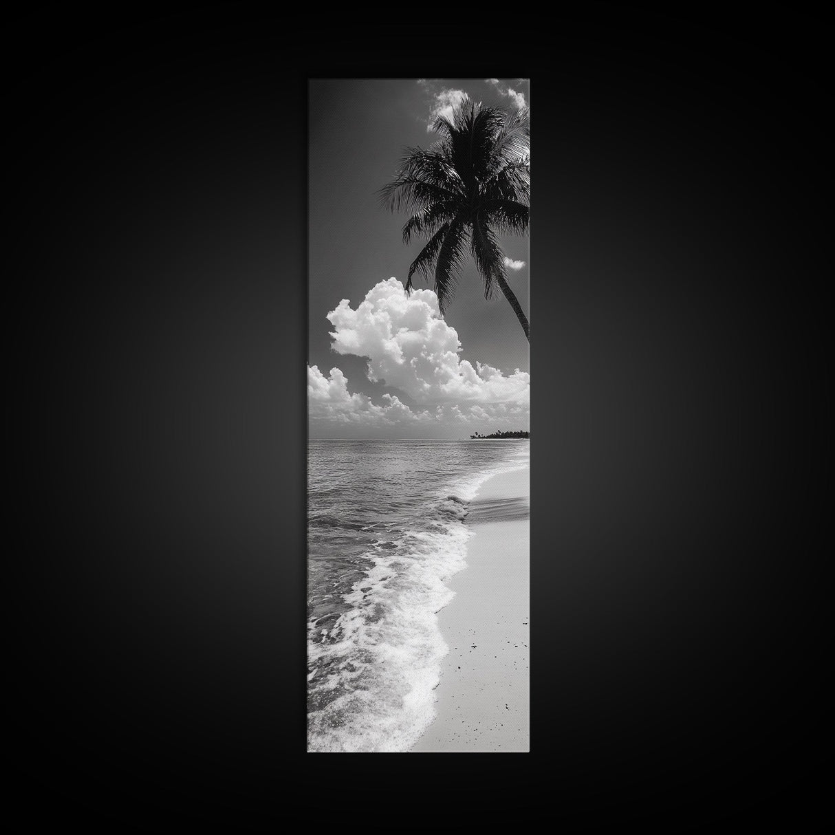 Tropical Palm, Beach Scene, Coastal Vibes, Framed Canvas Print, Relaxing Ocean Art, Bathroom Wall Decor, Minimalist Seaside Landscape