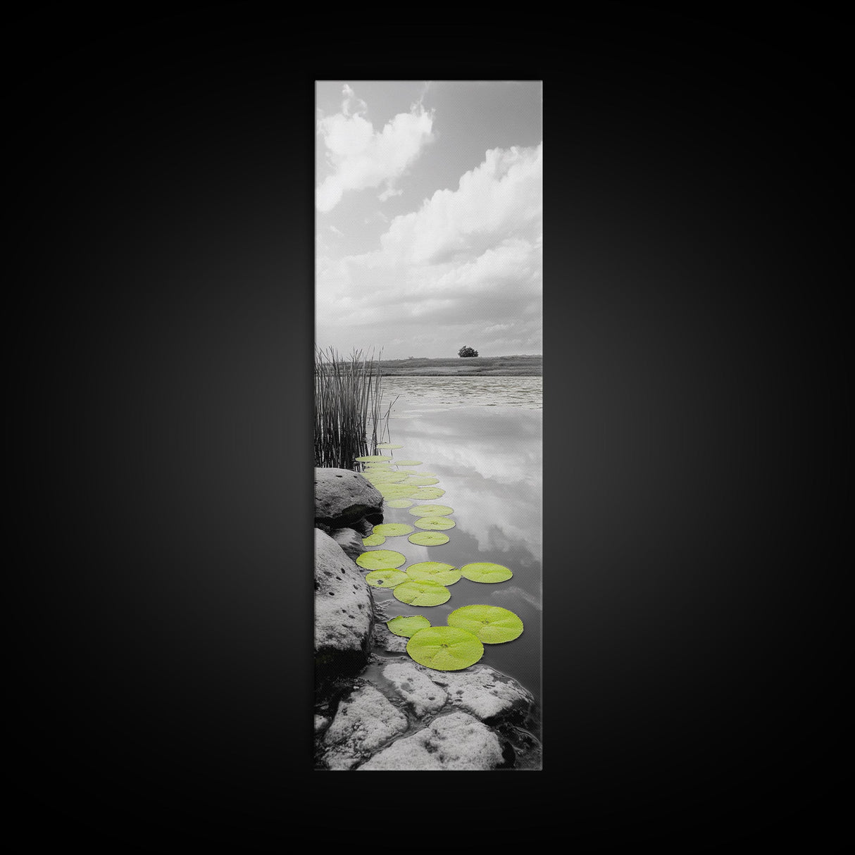Lily Pads, Serene Pond, Nature Reflection, Framed Canvas Print, Minimalist Landscape Art, Bathroom Wall Art, Tranquil Modern Decor