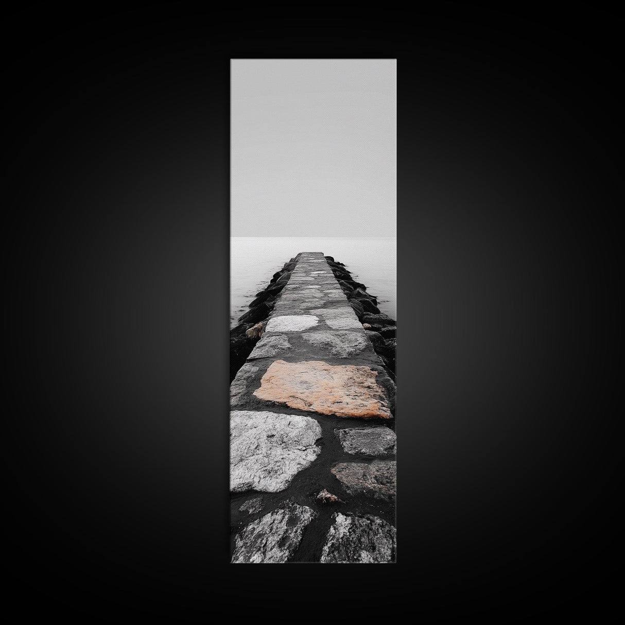 Stone Pathway, Tranquil Jetty, Ocean Horizon, Minimalist Art, Framed Canvas Print, Coastal Decor, Entryway Wall Art
