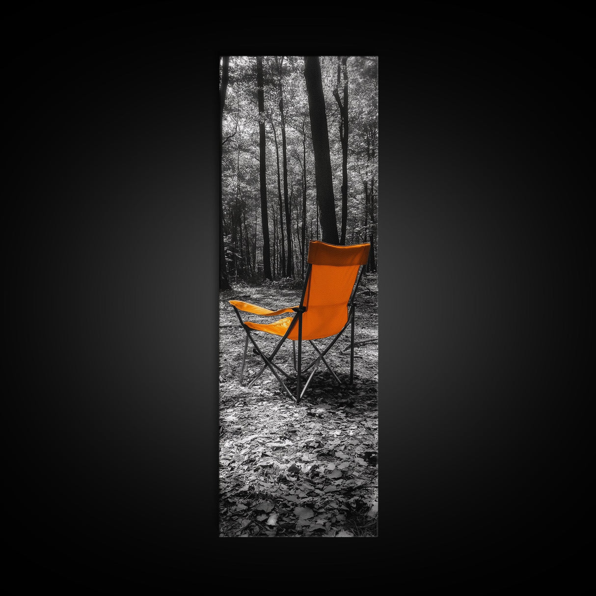 Autumn Forest Chair, Solitude in Nature, Outdoor Retreat, Framed Canvas Print, Fall Wall Art, Minimalist Cabin Decor, Nature Lover Gift