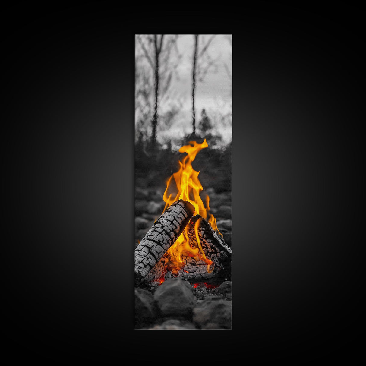 Ember Glow, Campfire Evening, Rustic Firelight, Canvas Print, Autumn Wall Art, Nature Photography, Minimalist Adventure Decor