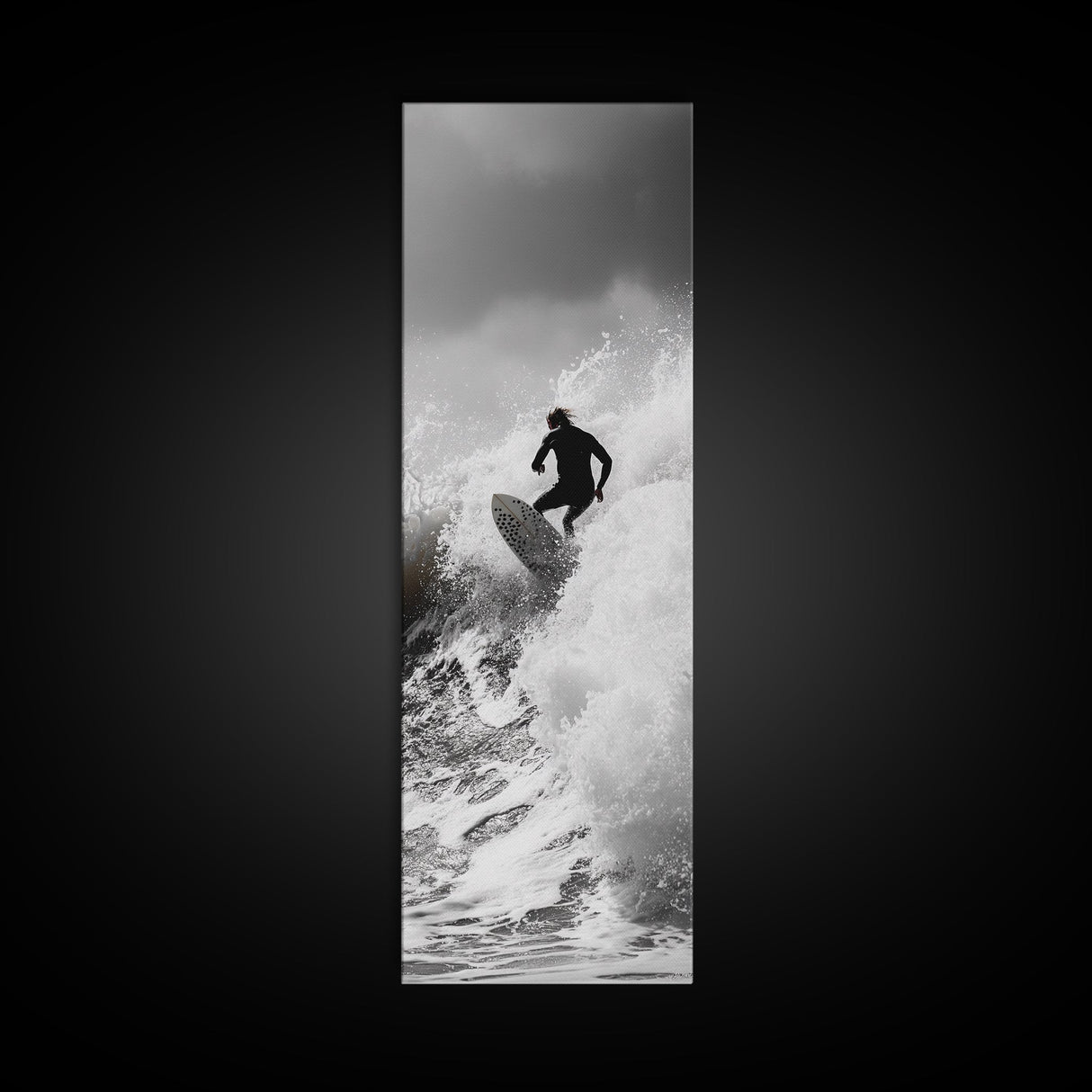 Surfer Wave, Extreme Sports, Ocean Power, Surf Culture, Dynamic Motion Shot, Framed Canvas Print, Coastal Teen Bedroom Wall Art