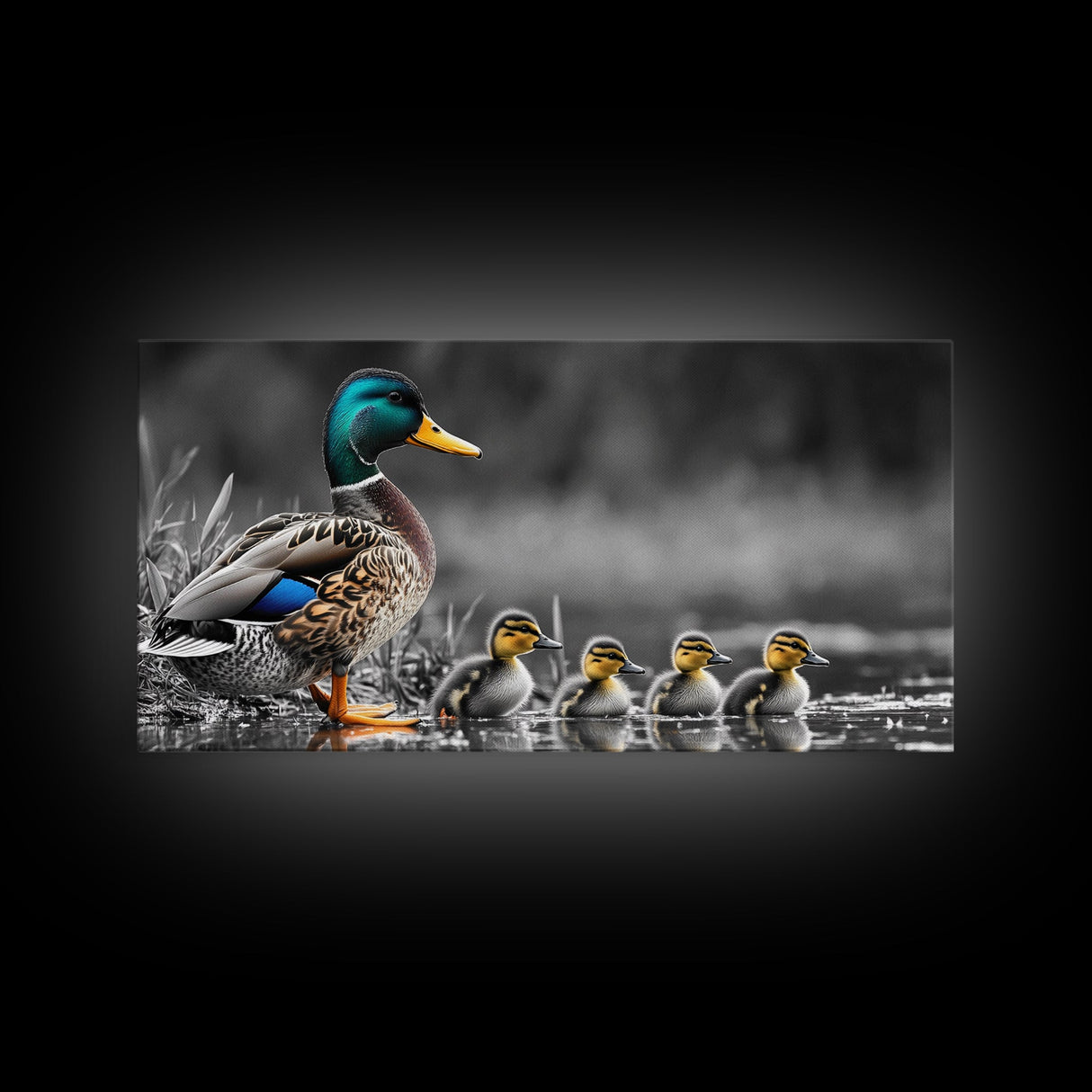 Duck Family, Pond Life, Nature Scene, Wildlife Photography, Canvas Print, Nursery Wall Art, Cute Animal Print, Nature Lover Gift Idea