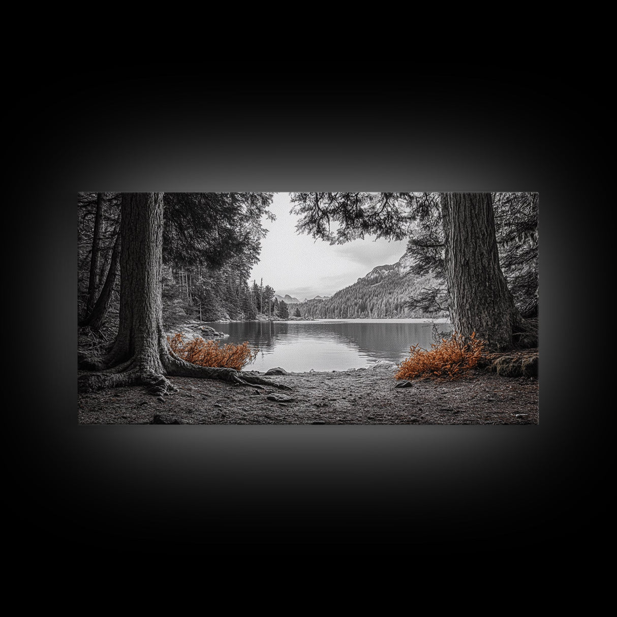 Forest Lake, Autumn Leaves, Nature Path, Woodland Style, Framed Canvas Print, Rustic Wall Art, Entryway Art, Cabin Wall Decor