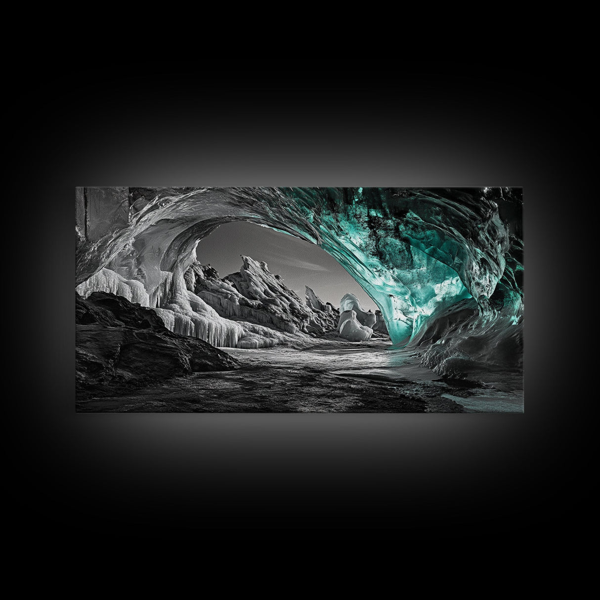 Ice Cave, Frozen Tunnel, Arctic Beauty, Glacial Light – Canvas Print, Nature Wall Art, Winter Decor, Bathroom or Entryway Statement Piece