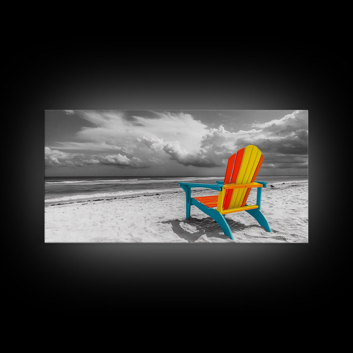 Chair Seaside, Colorful View, Coastal Relaxation, Minimalist Beach, Framed Canvas Print, Sunroom Wall Art, Summer Beach Escape