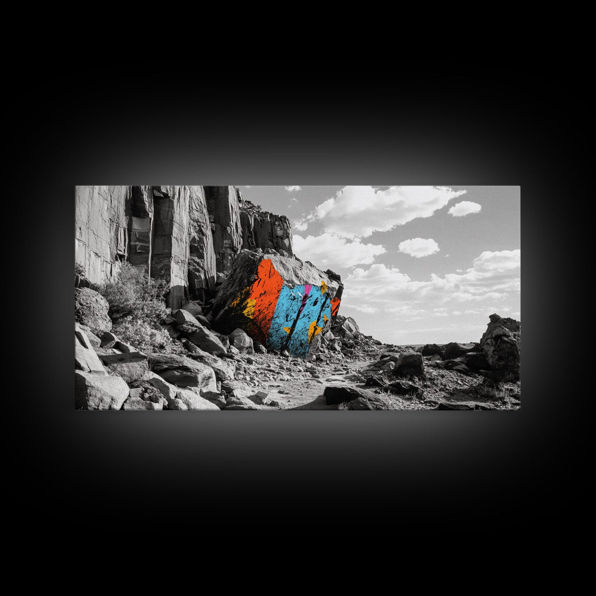 Painted Rock Trail, Vivid Canyon Colors, Framed Canvas Print, Boho Desert Art, Nature Lover Wall Decor, Adventure Vibes, Hallway Art