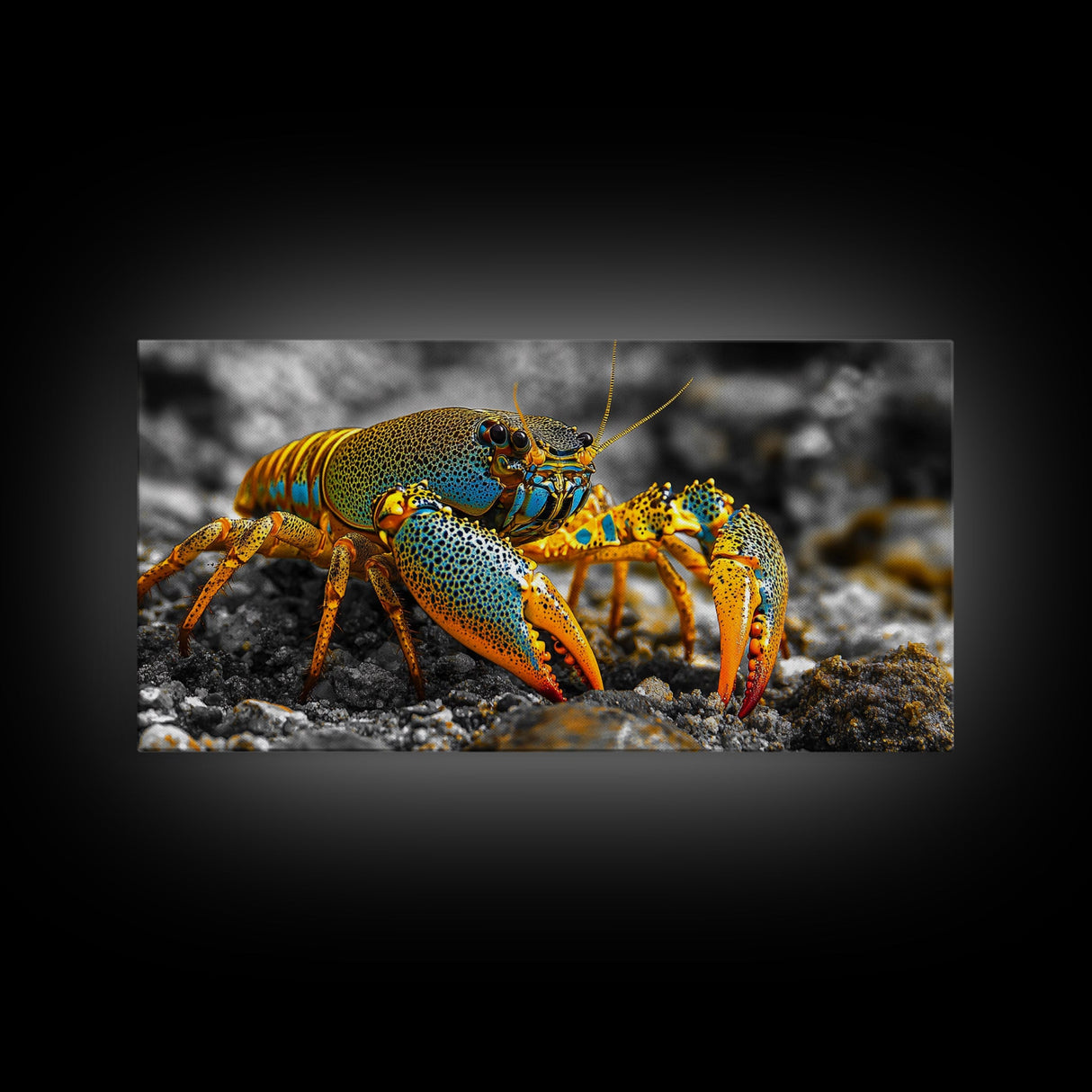 Rainbow Lobster, Bold Colors, Exotic Crustacean, Canvas Print, Underwater Art, Coastal Living Room Wall Art, Boho Ocean Creature Decor