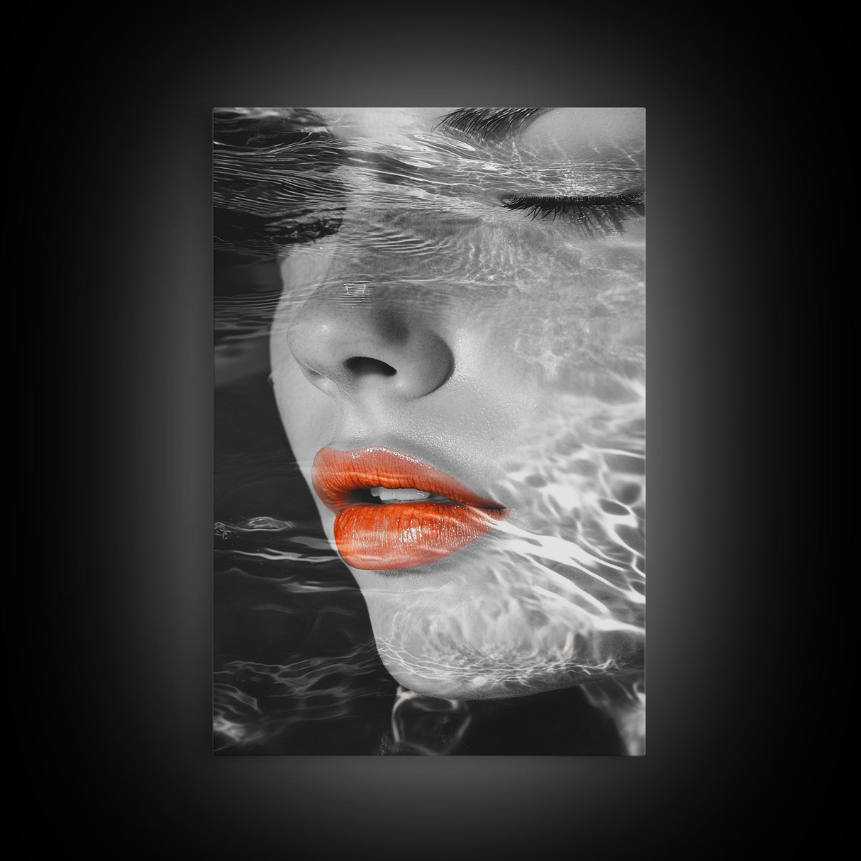 Water Reflection, Female Portrait, Surreal Woman, Canvas Print, Modern Glam Art, Moody Bathroom Decor, Feminine Art, Dreamy Aesthetic
