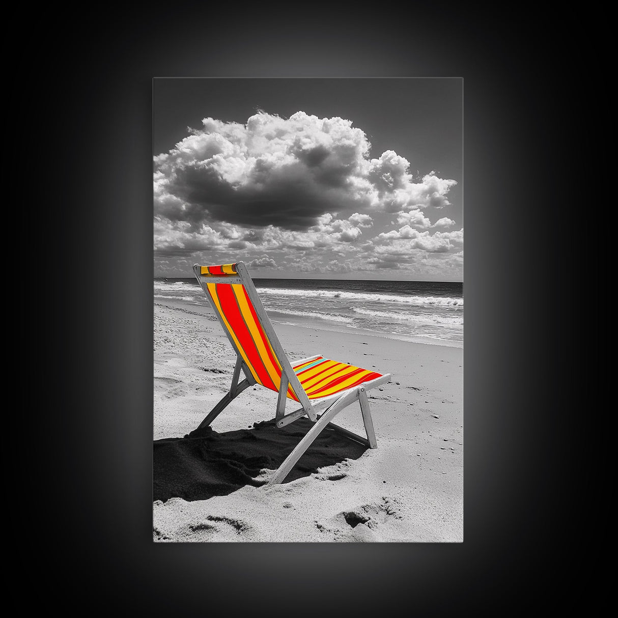 Beach Chair Alone, Tropical Vibes, Color Pop Seaside, Framed Canvas Print, Coastal Wall Art, Summer Decor, Relaxation Room Art