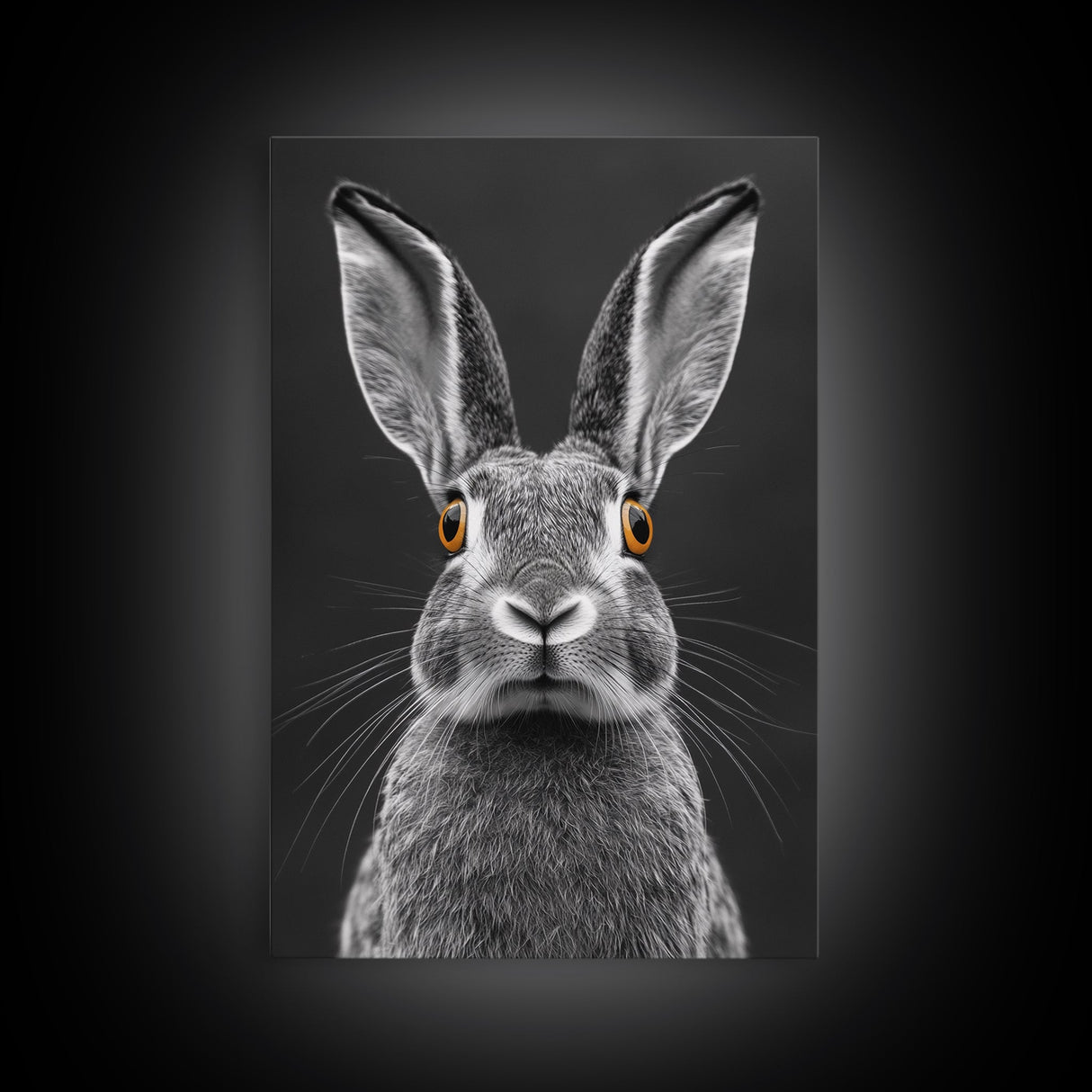 Wide Eyed Rabbit, Animal Portrait, Monochrome Humor, Framed Canvas Print, Nursery Wall Art, Whimsical Minimalist Decor, Funny Gift
