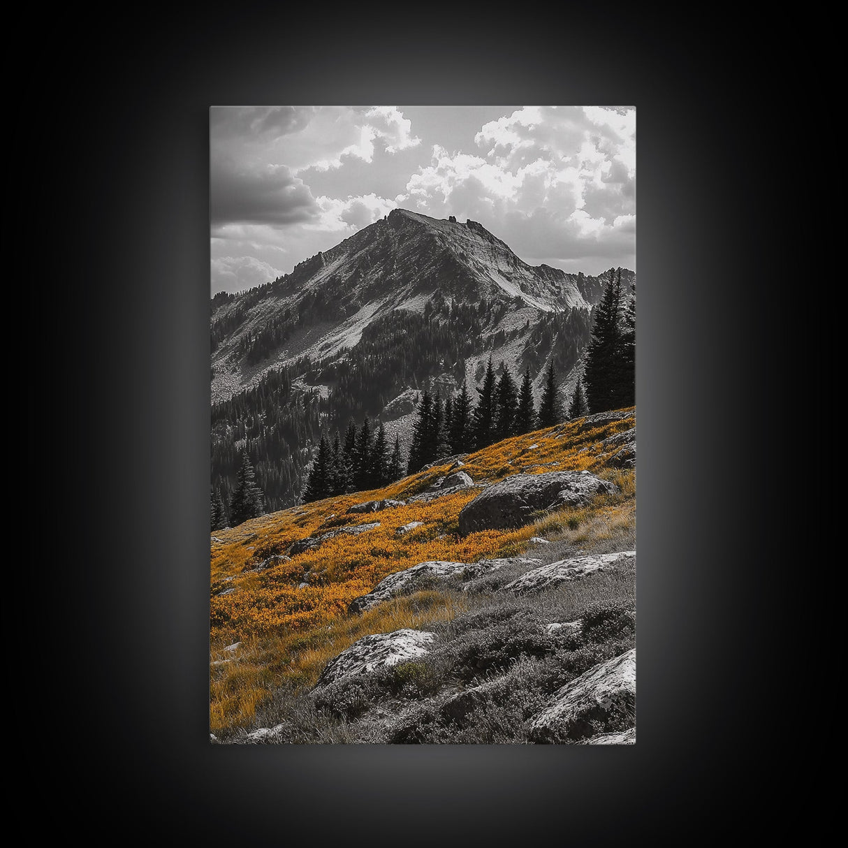 Mountain Peak, Alpine Landscape, Autumn Meadow, Framed Canvas Print, Fall Wall Art, Rustic Cabin Decor, Nature Photography, Living Room