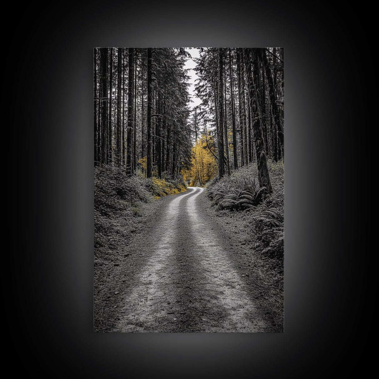 Forest Path, Yellow Trees, Autumn Trail, Framed Canvas Print, Fall Wall Art, Woodland Nature Decor, Cozy Home Accent, Entryway Artwork