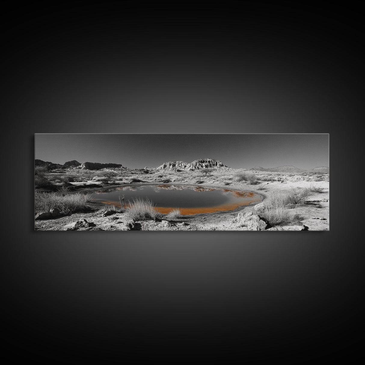 Desert Water Reflection, Desert Pond Scene, Minimalist Landscape Art, Framed Canvas Print, Neutral Wall Decor, Tranquil Nature Artwork