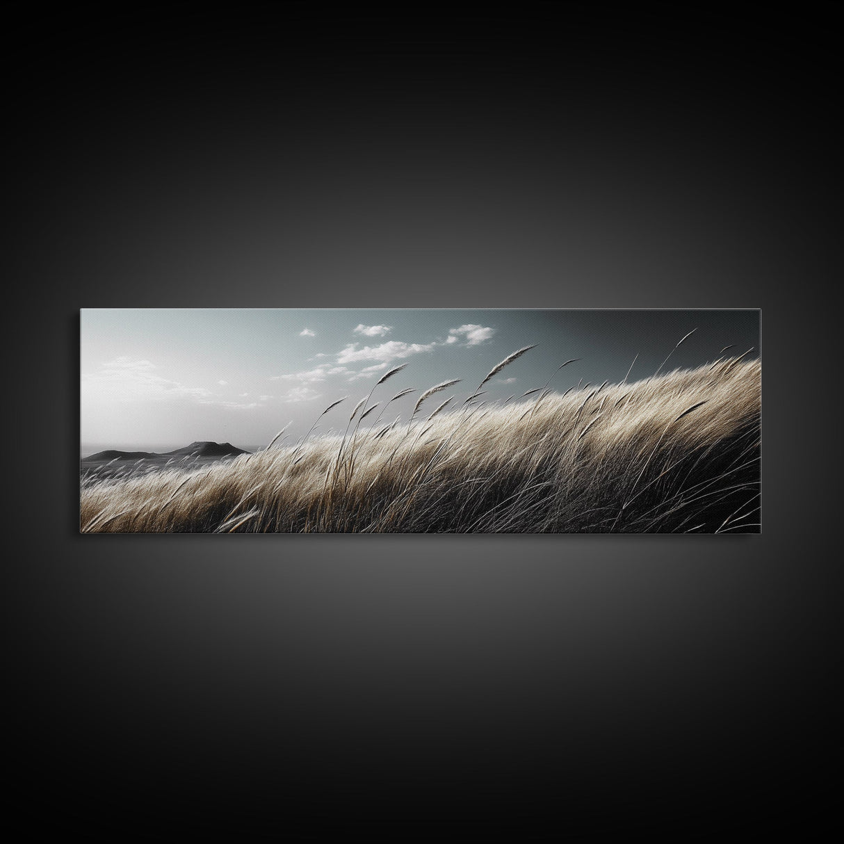 Golden Field, Windy Grass, Serene Meadow, Soft Light, Canvas Print, Minimalist Decor, Bedroom Wall Art, Neutral Landscape Art