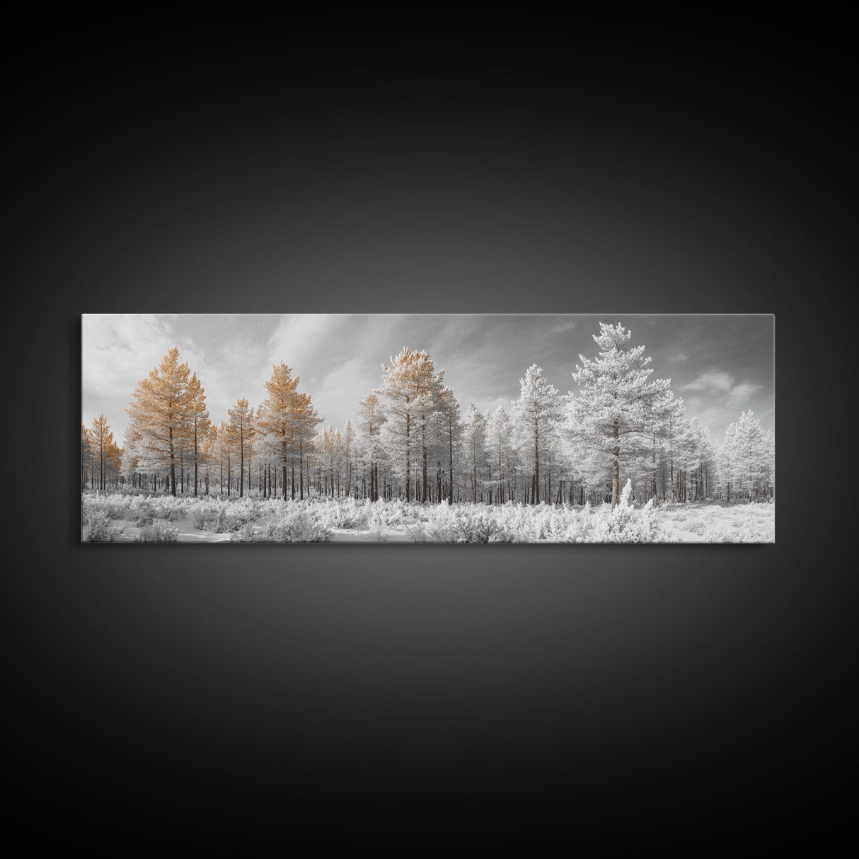 Snowy Forest Landscape, Frosted Pine Trees, Winter Wonderland Scene, Framed Canvas Print, Nordic Minimalist, Holiday Wall Art