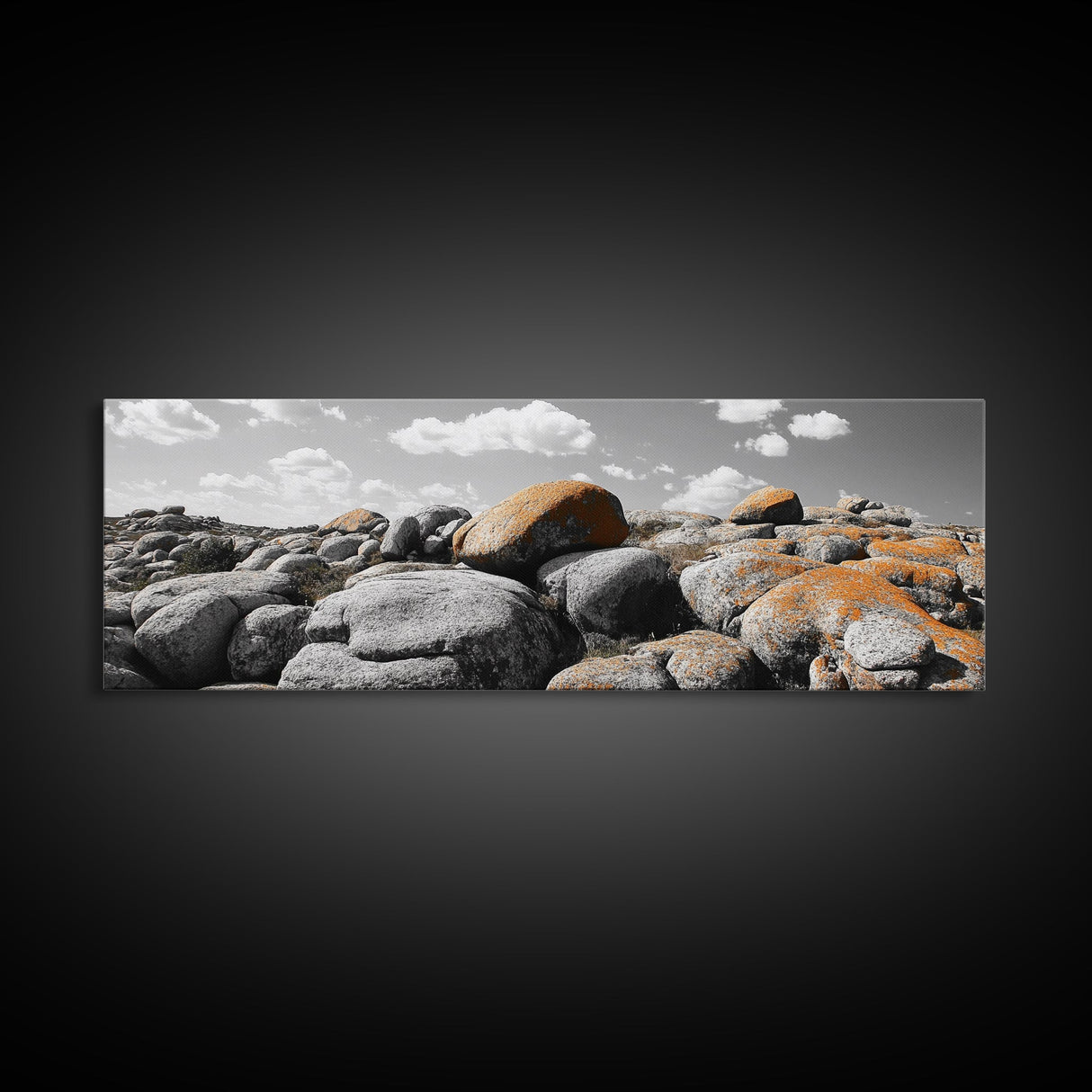 Granite Boulder Field, Orange Lichen Rocks, Desert Rockscape, Canvas Print, Natural Earth Decor, Living Room Wall Art
