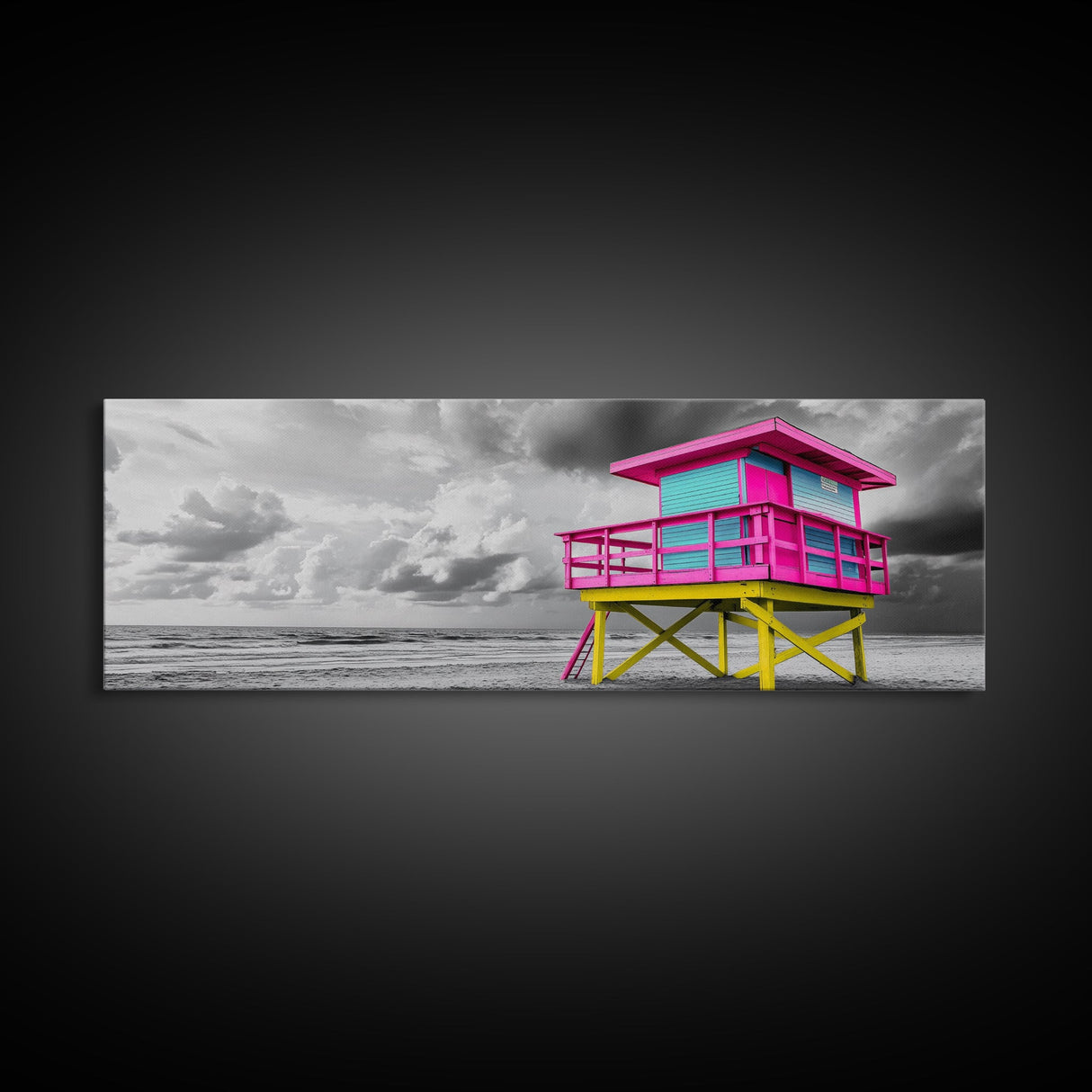 Miami Lifeguard Tower, Vibrant Beach Hut, Pink Yellow Blue, Canvas Print, Coastal Pop Art, Teen Room Decor, Colorful Summer Wall Art