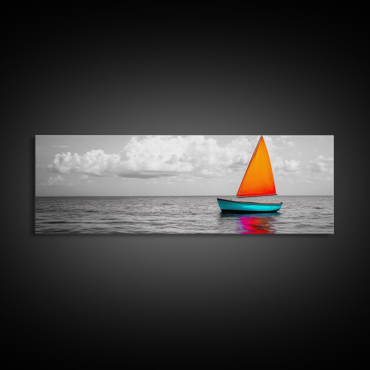 Sailboat Art, Bright Sail, Ocean Calm, Nautical Theme, Framed Canvas Print, Beach Wall Art, Coastal Decor, Minimalist Living Room Art