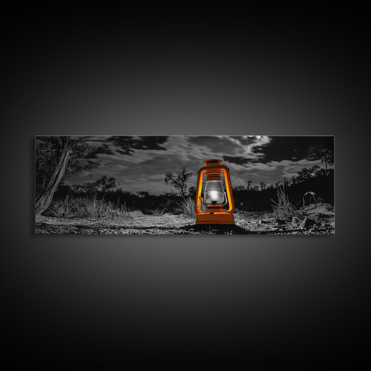 Lantern Glow, Night Forest, Rustic Camping, Glowing Light, Canvas Print, Fall Wall Art, Cozy Home Accent, Cabin or Den Decor
