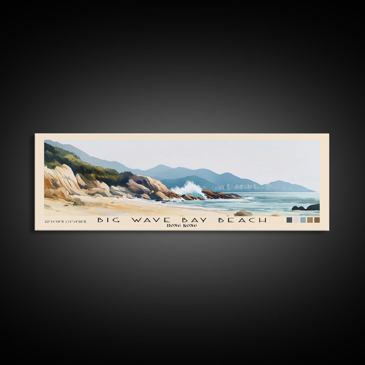 Big Wave Bay Beach, Hong Kong Watercolor Print, Vacation Gift, Hong Kong Wall Art, Beach Painting, Beach Decor, Large Wall Art, Wood Frame Art