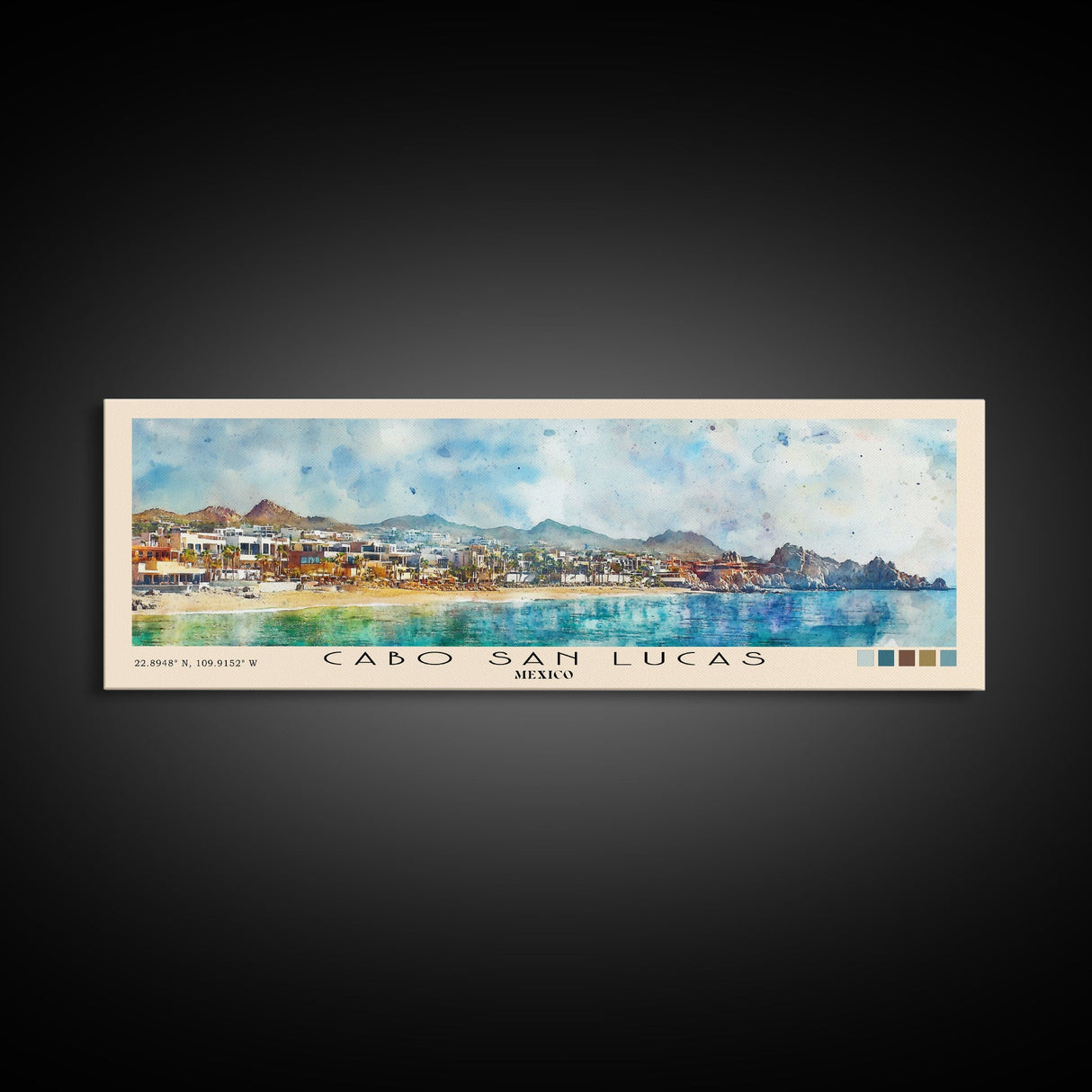 Cabo San Lucas, Mexico Watercolor Print, Vacation Gift, Mexico Wall Art, Beach Painting, Beach Decor, Large Wall Art, Wood Frame Art