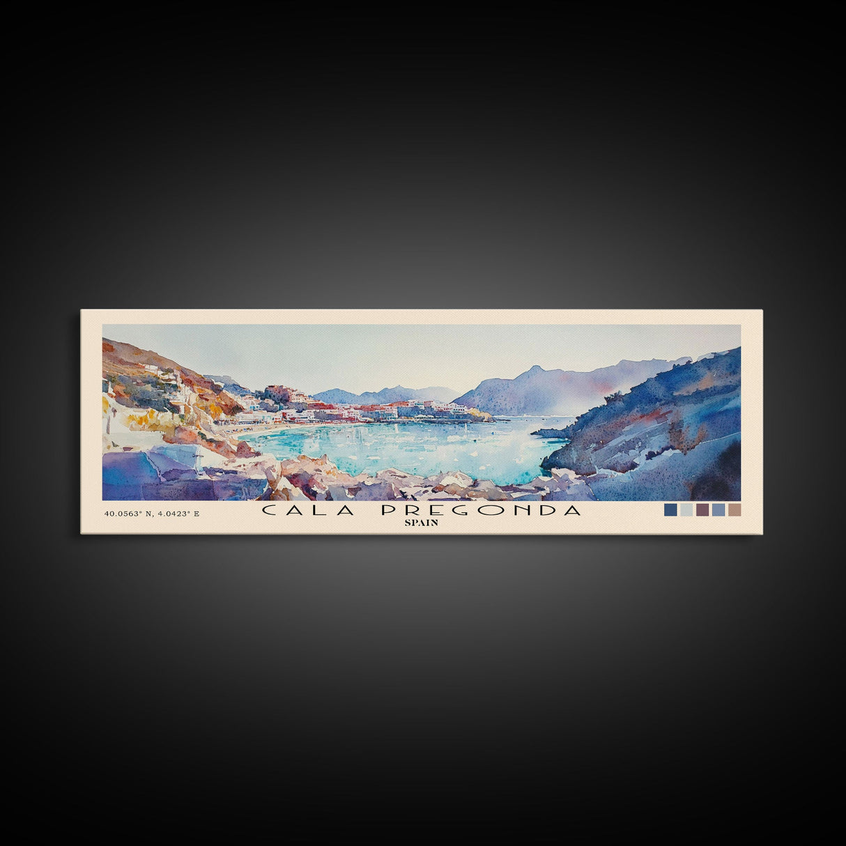 Cala Pregonda, Spain Watercolor Print, Vacation Gift, Spain Wall Art, Beach Painting, Beach Decor, Large Wall Art, Wood Frame Art
