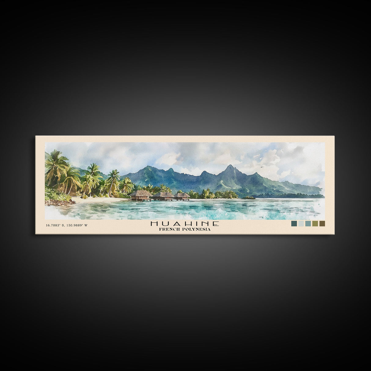 Huahine, French Polynesia Watercolor Print, Vacation Gift, French Polynesia Wall Art, Beach Painting, Beach Decor, Large Wall Art, Wood Frame Art