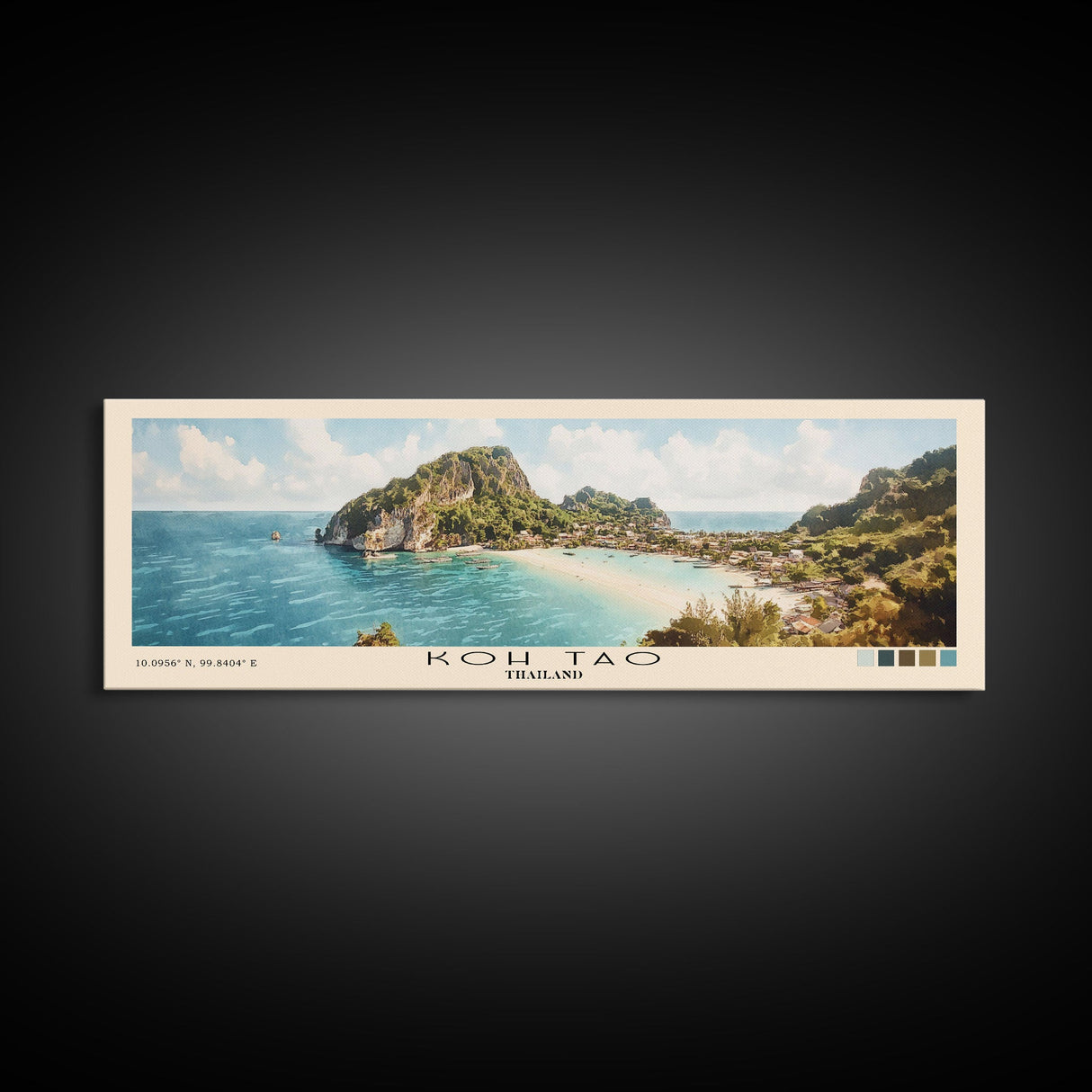 Koh Tao, Thailand Watercolor Print, Vacation Gift, Thailand Wall Art, Beach Painting, Beach Decor, Large Wall Art, Wood Frame Art