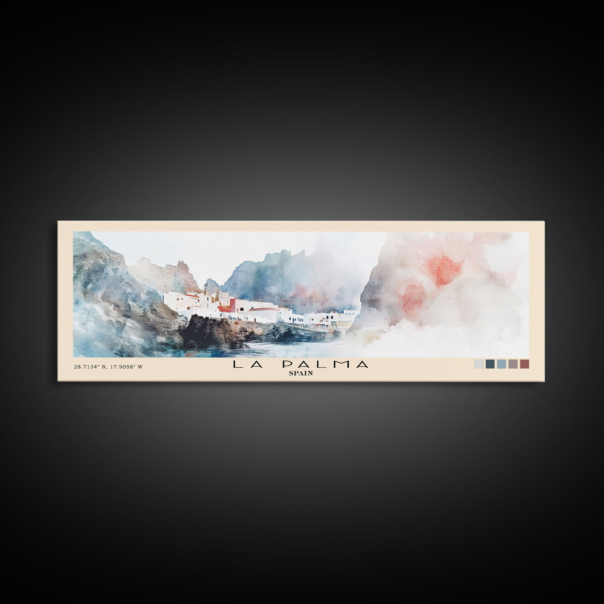 La Palma, Spain Watercolor Print, Vacation Gift, Spain Wall Art, Beach Painting, Beach Decor, Large Wall Art, Wood Frame Art